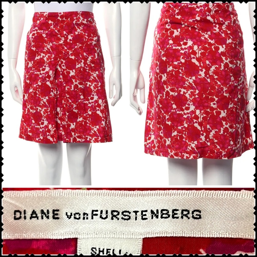 Skirt size 6 DIANE VON Furstendberg 100% cotton floral pattern / pleated/cherry